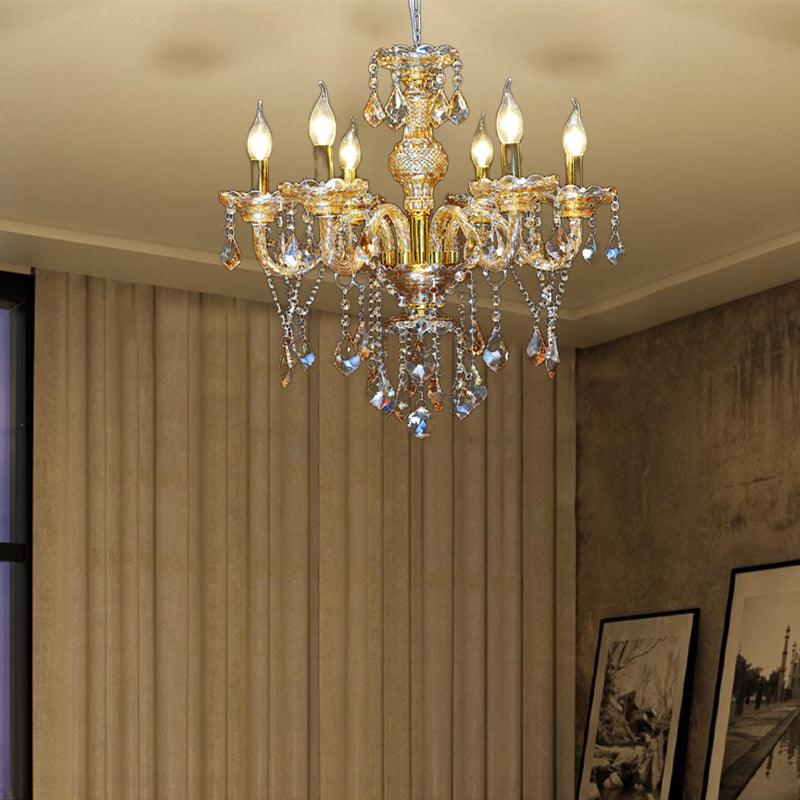 6 Heads Pyramid Pendant Chandelier Mid-Century Crystal Light - Rebooters