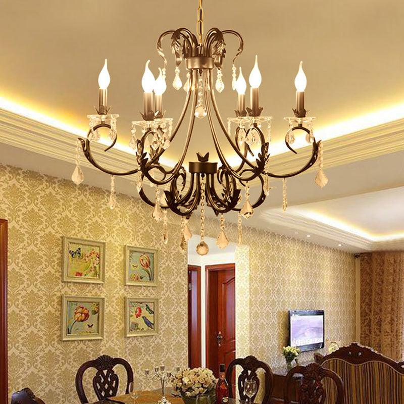 6/8 Bulbs Candle Pendant Chandelier Nordic Crystal Light Black - Rebooters