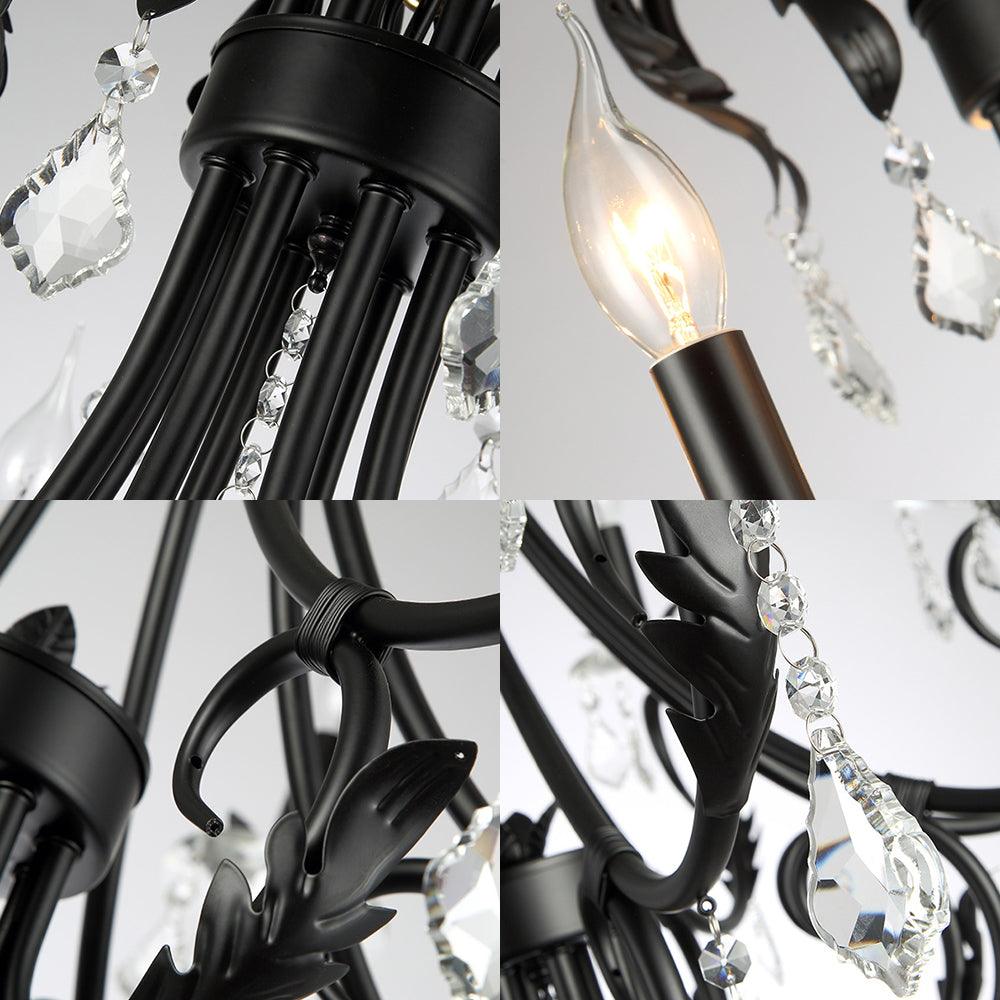 6/8 Bulbs Candle Pendant Chandelier Nordic Crystal Light Black - Rebooters