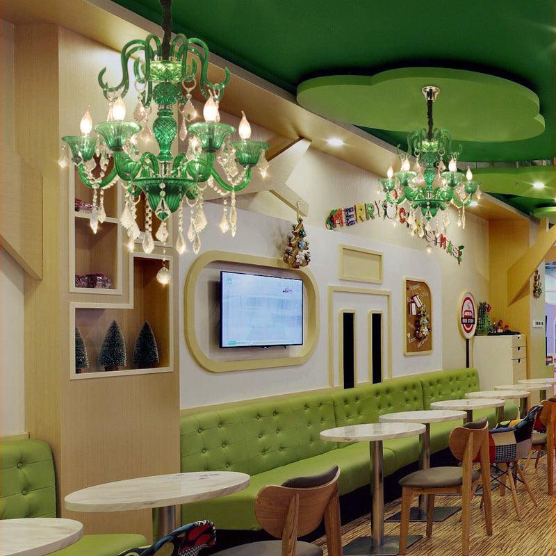 6 Heads Living Room Pendant Chandelier Retro Green Light Kit - Rebooters