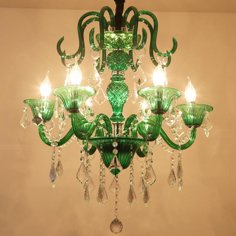 6 Heads Living Room Pendant Chandelier Retro Green Light Kit - Rebooters