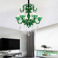 6 Heads Living Room Pendant Chandelier Retro Green Light Kit - Rebooters