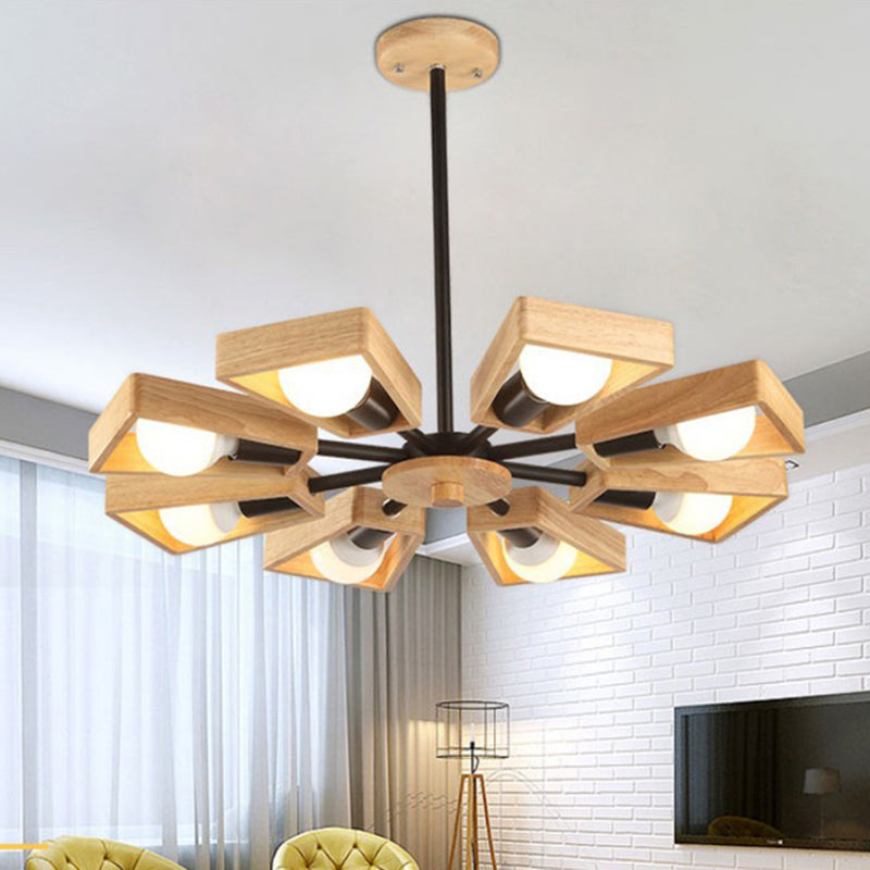 Trapezoid Frame Living Room Suspension Light Wood Minimalist Chandelier - Rebooters