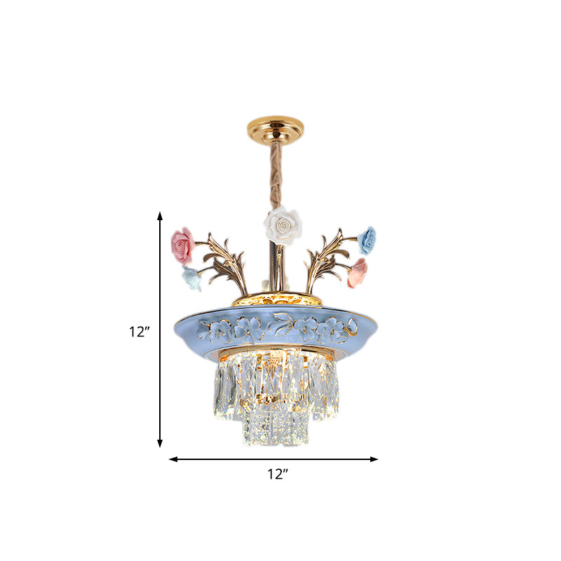 3-Tier Pendant Chandelier Modernism Crystal White Blue LED Light - Rebooters