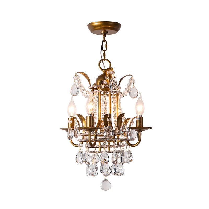 4 Lights Corridor Chandelier Light Modern Gold Lamp Crystal Drop - Rebooters