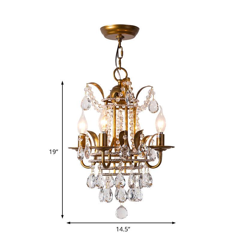 4 Lights Corridor Chandelier Light Modern Gold Lamp Crystal Drop - Rebooters