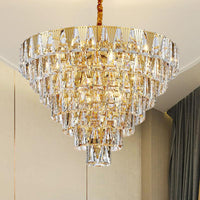 7 Tiers Chandelier Light Fixture Contemporary Crystal Block 10 Lights Gold - Rebooters