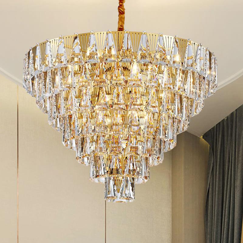 7 Tiers Chandelier Light Fixture Contemporary Crystal Block 10 Lights Gold - Rebooters