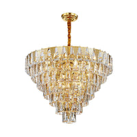 7 Tiers Chandelier Light Fixture Contemporary Crystal Block 10 Lights Gold - Rebooters