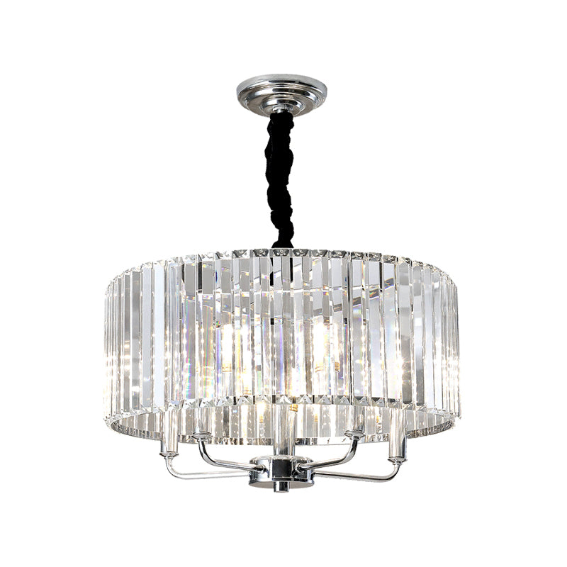 Tri-Sided Glass Rod Drum Ceiling Light Modern 4 Lights Chrome Ceiling Light 23.5 Inch Wide - Rebooters