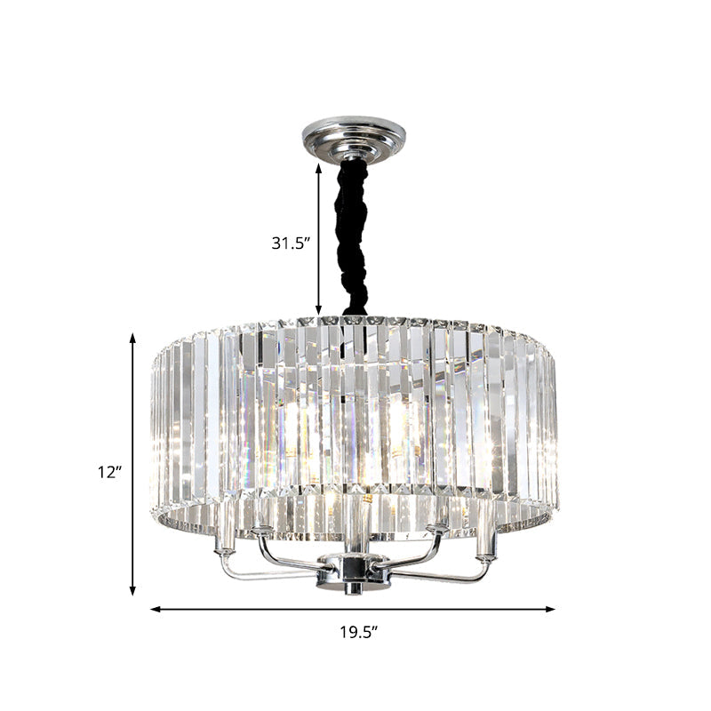 Tri-Sided Glass Rod Drum Ceiling Light Modern 4 Lights Chrome Ceiling Light 23.5 Inch Wide - Rebooters