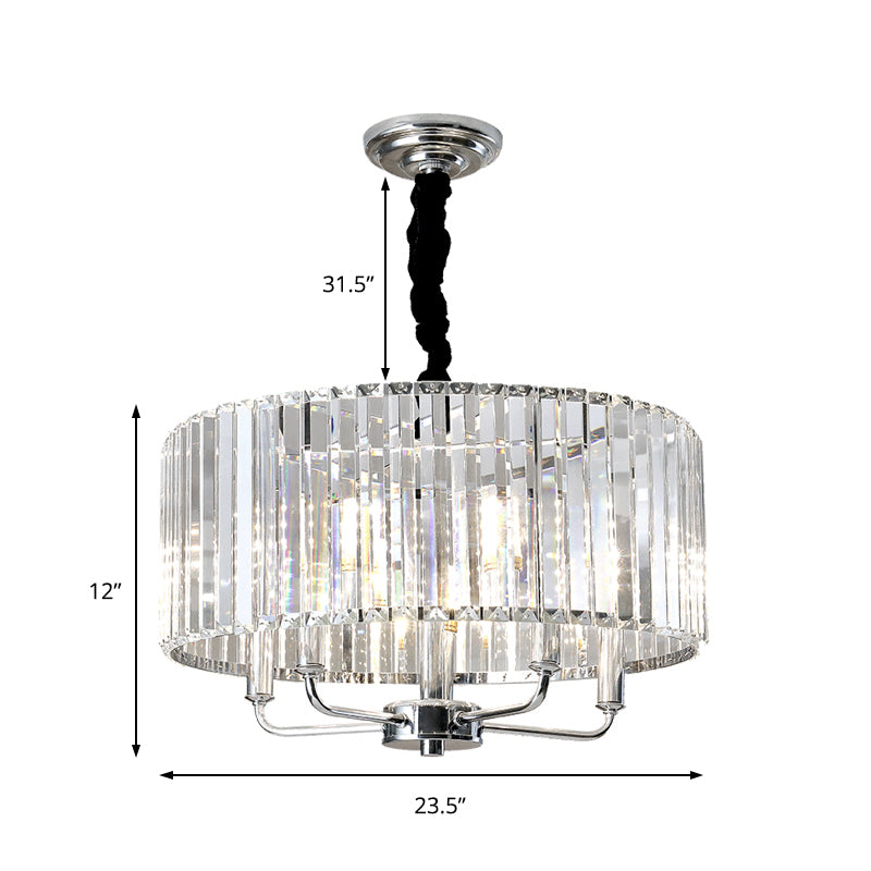 Tri-Sided Glass Rod Drum Ceiling Light Modern 4 Lights Chrome Ceiling Light 23.5 Inch Wide - Rebooters