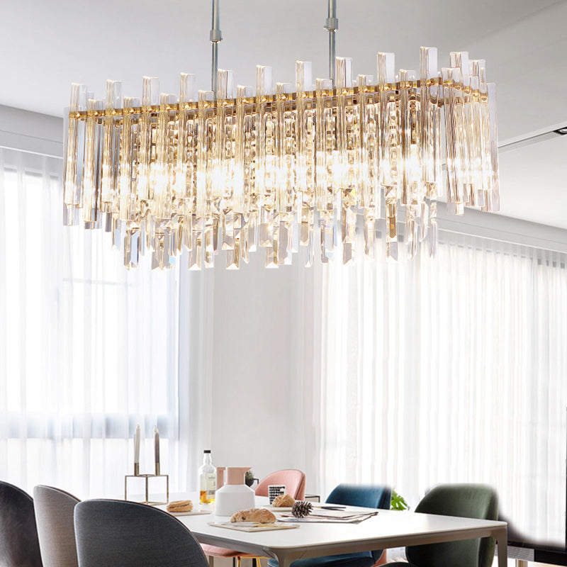 5 Lights Dining Room Chandelier Light Modern Chrome Hanging Light - Rebooters