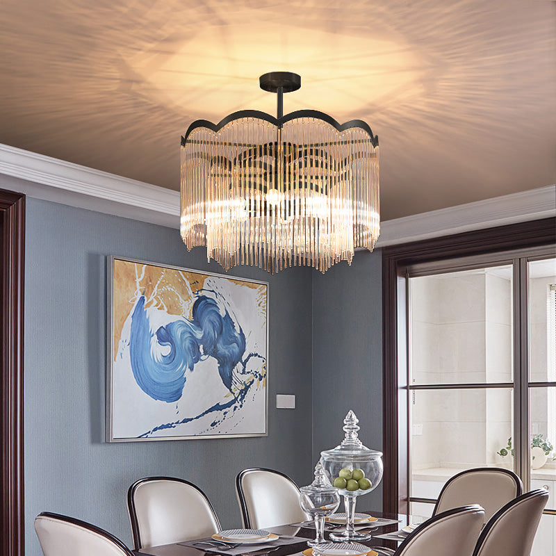 3 Lights Dining Room Chandelier Light Clear Blue Crystal Strand Hanging Light - Rebooters