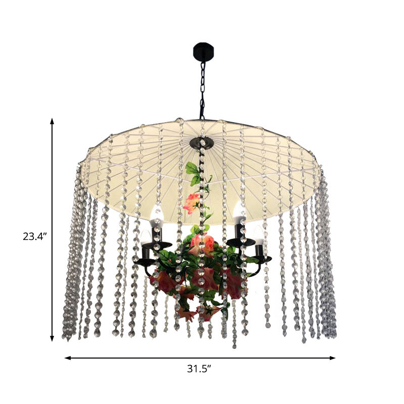 Umbrella Shade Ceiling Light Industrial Crystal Strand 5 Lights White Chandelier Light - Rebooters