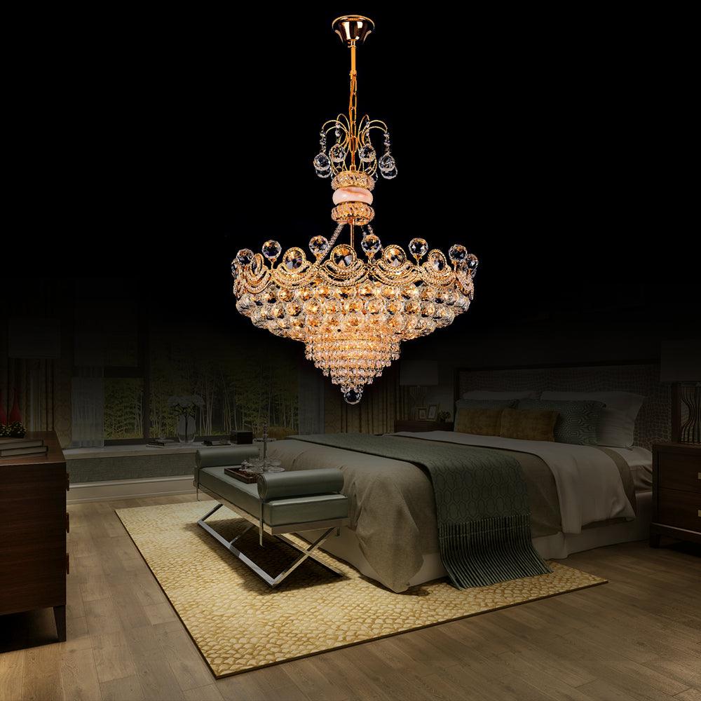 Basket Chandelier Light Contemporary Crystal Gold LED Hanging Light for Bedroom 18 Inch Wide - Rebooters