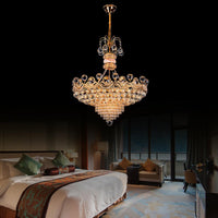 Basket Chandelier Light Contemporary Crystal Gold LED Hanging Light for Bedroom 18 Inch Wide - Rebooters