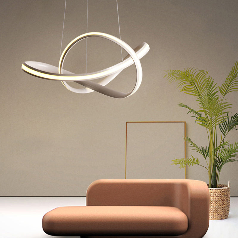 Modern Seamless Curve LED Ceiling Lighting Metallic Dining Room Chandelier in Light Gray White - Rebooters