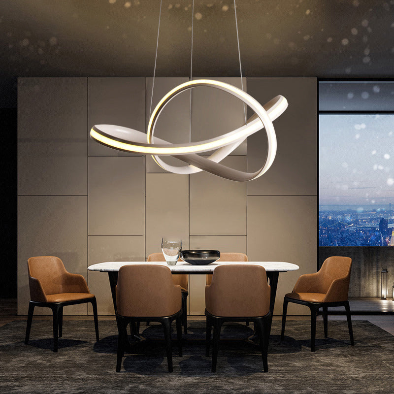 Modern Seamless Curve LED Ceiling Lighting Metallic Dining Room Chandelier in Light Gray White - Rebooters