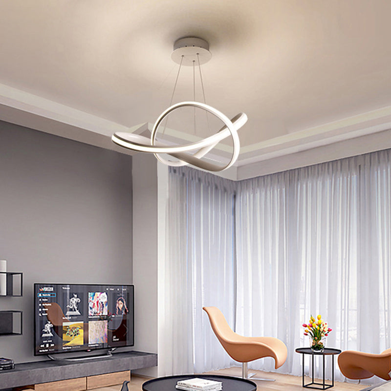 Modern Seamless Curve LED Ceiling Lighting Metallic Dining Room Chandelier in Light Gray White - Rebooters