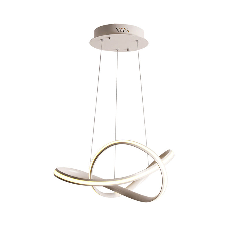 Modern Seamless Curve LED Ceiling Lighting Metallic Dining Room Chandelier in Light Gray White - Rebooters