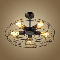 5 Bulbs Ceiling Lighting Simplicity Fan Cage Iron Chandelier - Rebooters