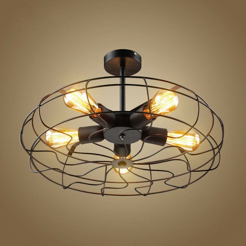 5 Bulbs Ceiling Lighting Simplicity Fan Cage Iron Chandelier - Rebooters