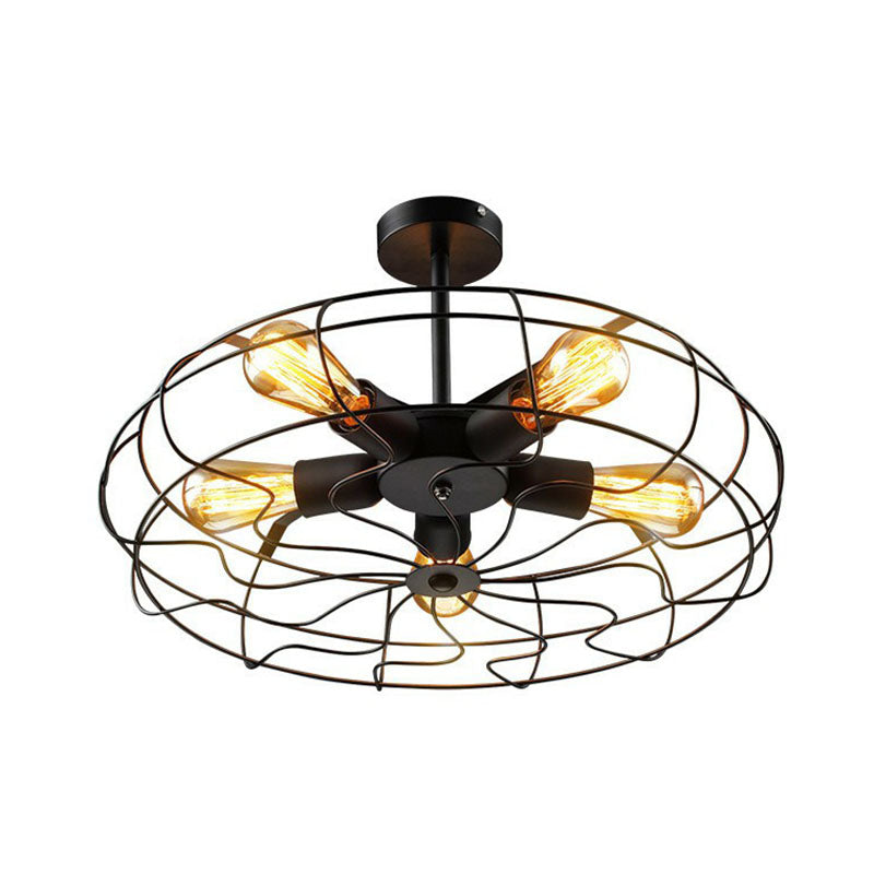 5 Bulbs Ceiling Lighting Simplicity Fan Cage Iron Chandelier - Rebooters