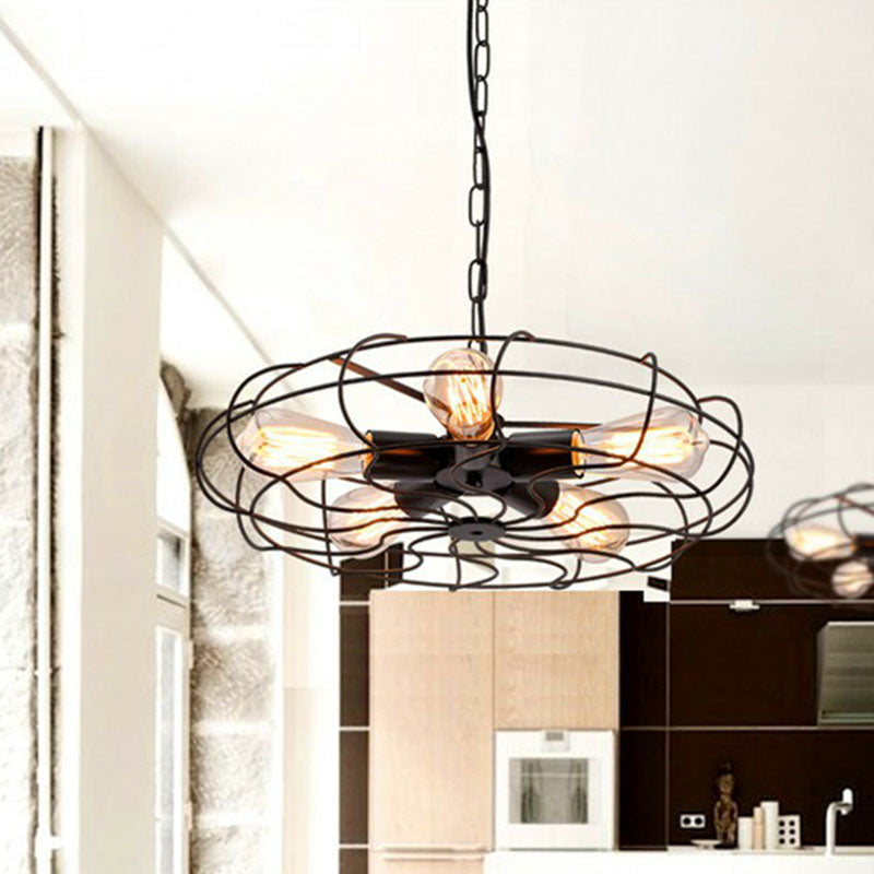 Retro Style Fan Cage Chandelier Pendant Light 5 Heads Iron - Rebooters