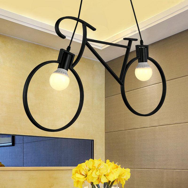 Bicycle Iron Chandelier Light Antique 2 Heads Black Pendant - Rebooters