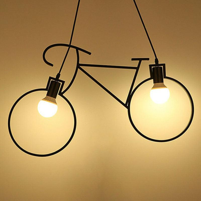 Bicycle Iron Chandelier Light Antique 2 Heads Black Pendant - Rebooters