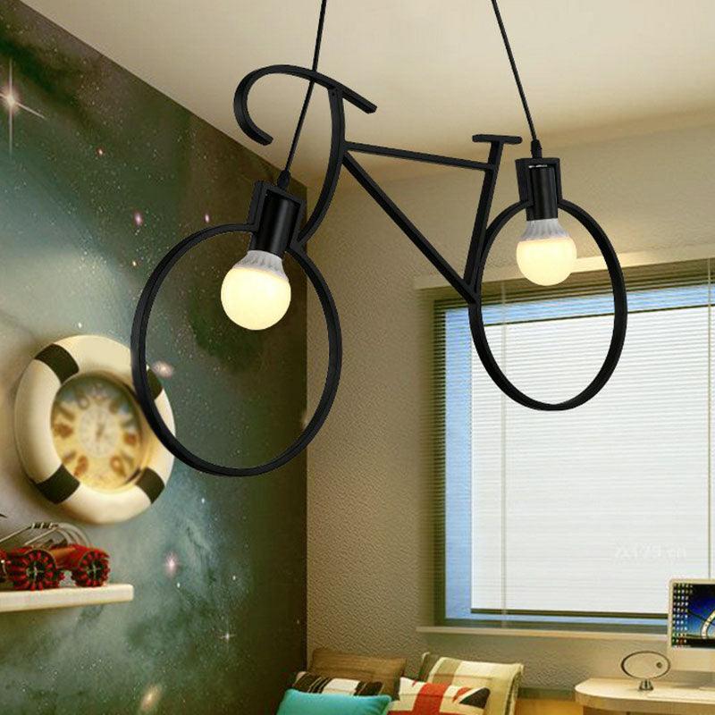Bicycle Iron Chandelier Light Antique 2 Heads Black Pendant - Rebooters