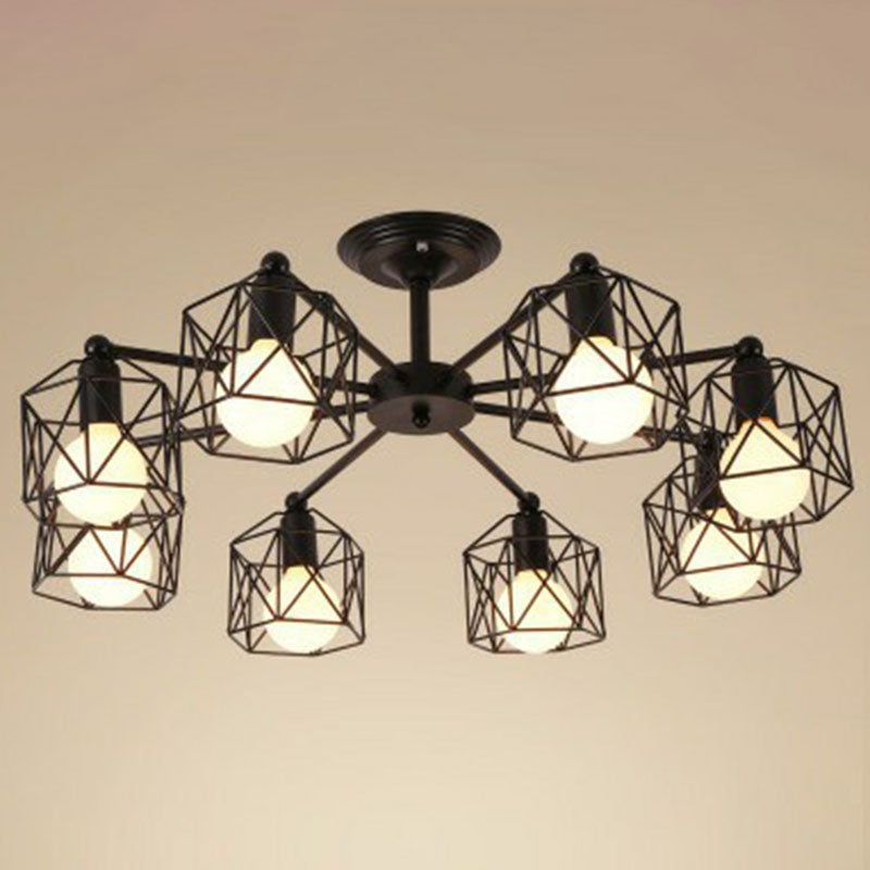 Iron Hexagonal Cage Suspension Light Simplicity Clothes Shop Chandelier Light in Black - Rebooters