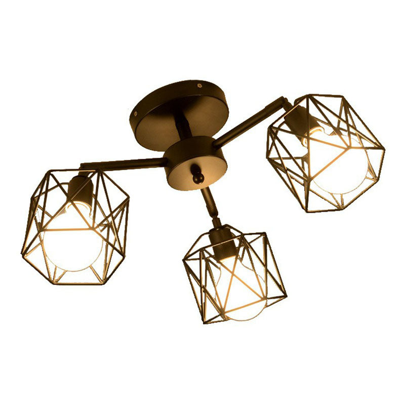 Iron Hexagonal Cage Suspension Light Simplicity Clothes Shop Chandelier Light in Black - Rebooters