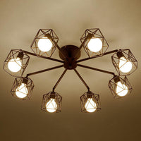 8 Bulbs Chandelier Lighting Retro Style Radial Iron Light Black - Rebooters