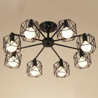 8 Bulbs Chandelier Lighting Retro Style Radial Iron Light Black - Rebooters