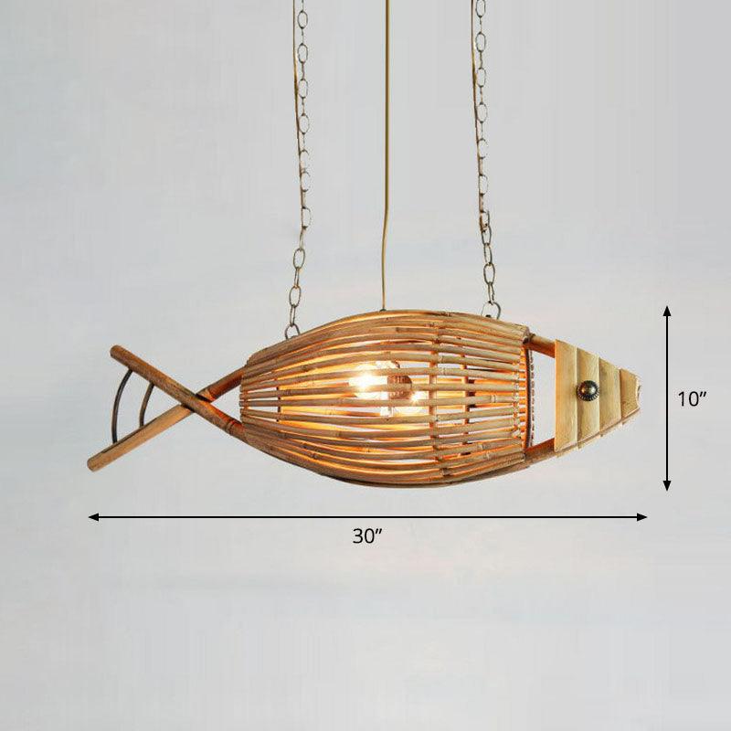 Bamboo Fish Suspension Light Asian Style Chandelier Wood - Rebooters