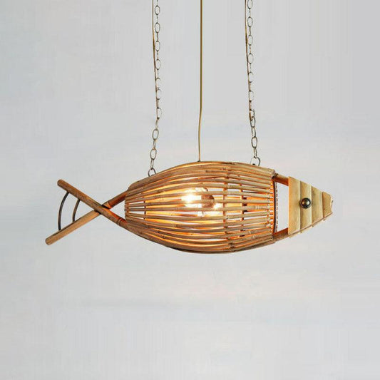 Bamboo Fish Suspension Light Asian Style Chandelier Wood - Rebooters