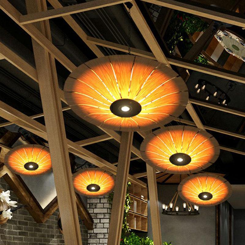 Asian Style Umbrella Chandelier Light Wood 3 Bulbs Fixture - Rebooters