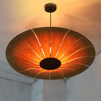 Asian Style Umbrella Chandelier Light Wood 3 Bulbs Fixture - Rebooters