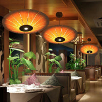 Asian Style Umbrella Chandelier Light Wood 3 Bulbs Fixture - Rebooters