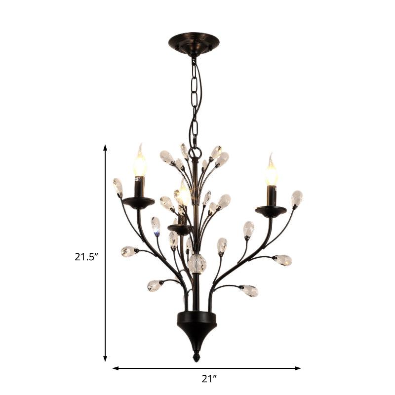 3/6/9 Lights Dining Room Chandelier Lamp Modern Black Iron Crystal - Rebooters