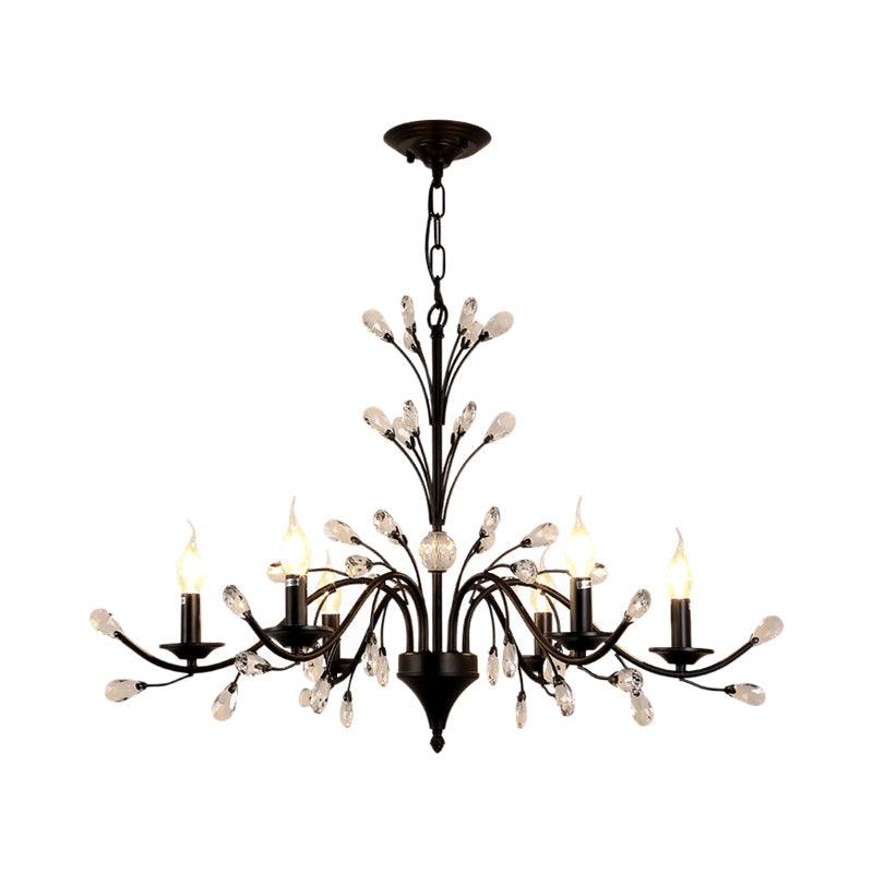 3/6/9 Lights Dining Room Chandelier Lamp Modern Black Iron Crystal - Rebooters