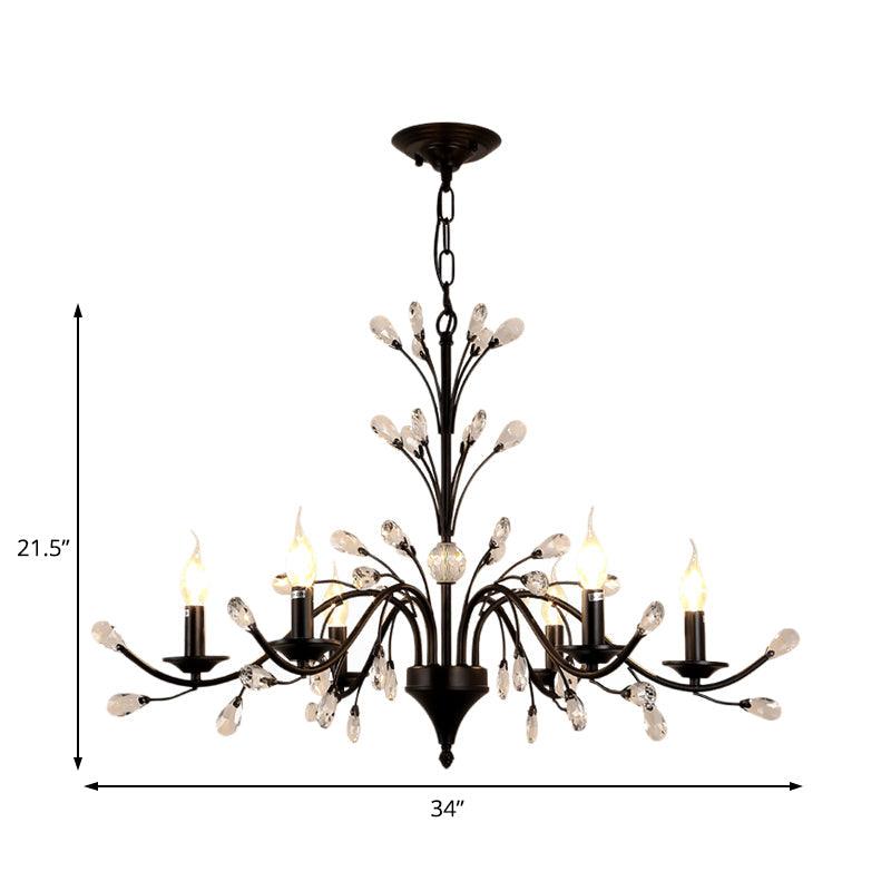 3/6/9 Lights Dining Room Chandelier Lamp Modern Black Iron Crystal - Rebooters