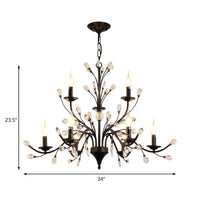 3/6/9 Lights Dining Room Chandelier Lamp Modern Black Iron Crystal - Rebooters