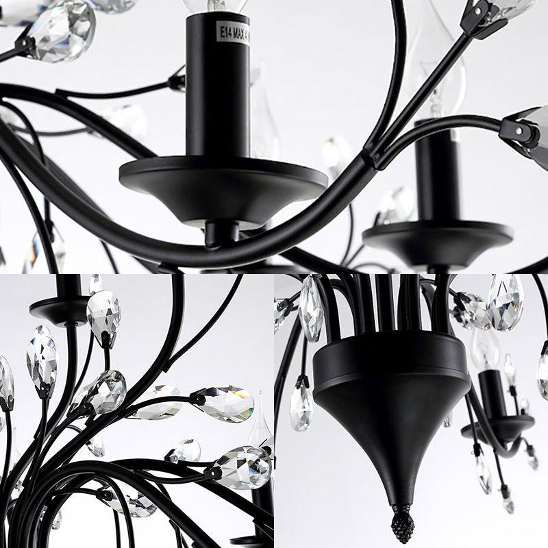 3/6/9 Lights Dining Room Chandelier Lamp Modern Black Iron Crystal - Rebooters