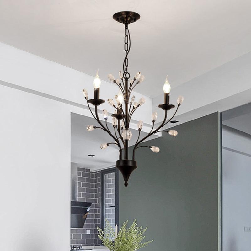 3/6/9 Lights Dining Room Chandelier Lamp Modern Black Iron Crystal - Rebooters