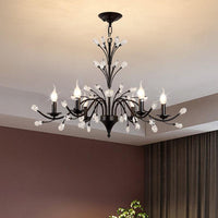 3/6/9 Lights Dining Room Chandelier Lamp Modern Black Iron Crystal - Rebooters