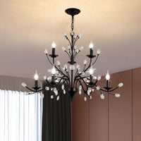 3/6/9 Lights Dining Room Chandelier Lamp Modern Black Iron Crystal - Rebooters