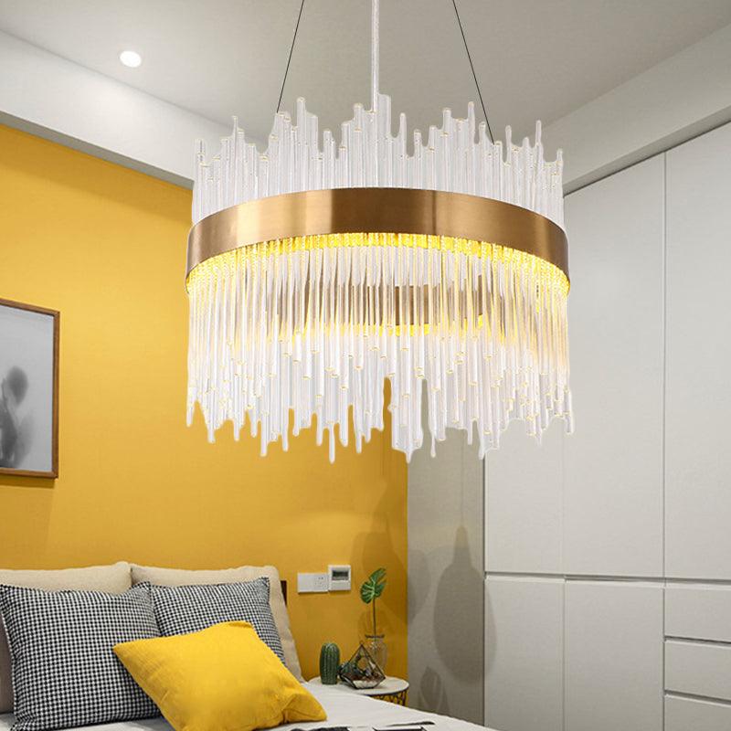Adjustable Crystal Wavy Icicle Chandelier Lamp Simple 23.5" W LED Gold Ceiling Light Fixture - Rebooters